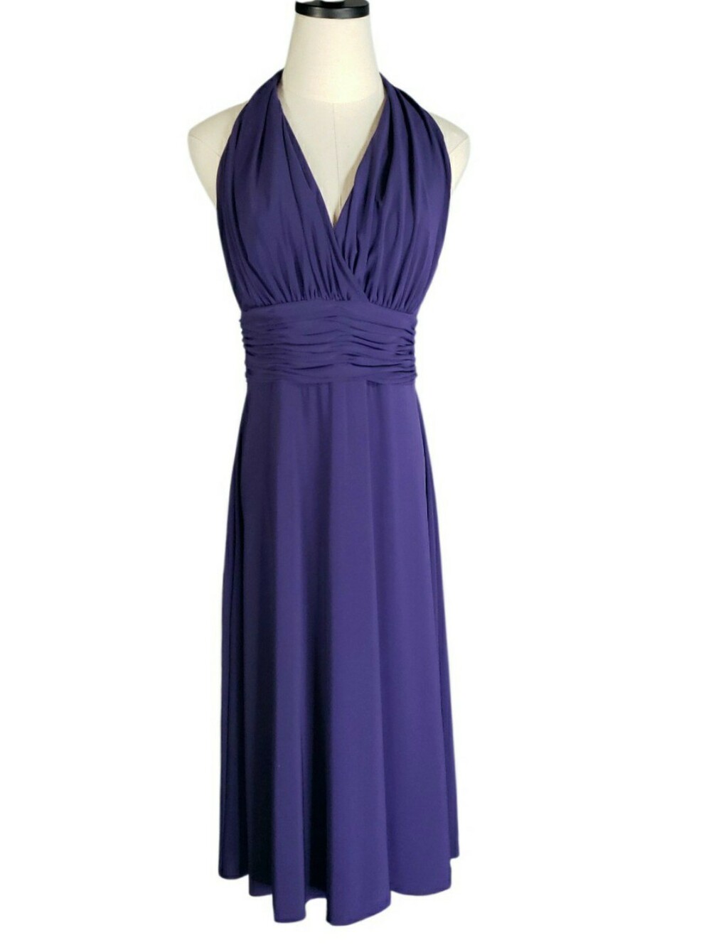 Vintage Y2K Jones Wear Purple Halter Rouched Gathered Midi Dress Cocktail Event